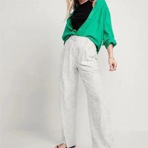 Old Navy High Waisted Pleated Linen Blend Wide Leg Trousers